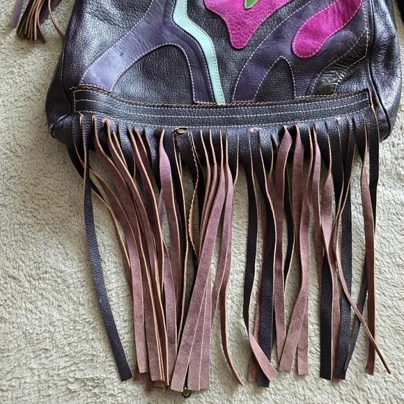 Emanuel Ungaro Paris Leather Fringe Crossbody Bag Boho Hippie Festival Purse - Picture 3 of 16